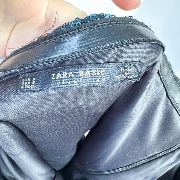 Zara Deep Emerald Green Strapless Sequins Top Shirt Size Small - Picture 8 of 8